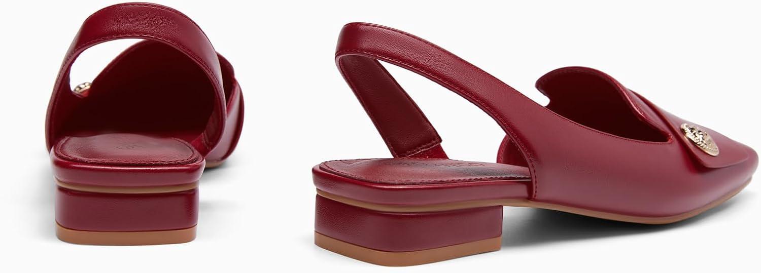 image:imageCoutgo Womens Chunky Low Heels Slingback Square Closed Toe DOrsay Pumps Slip On Work Dress ShoesBurgundy