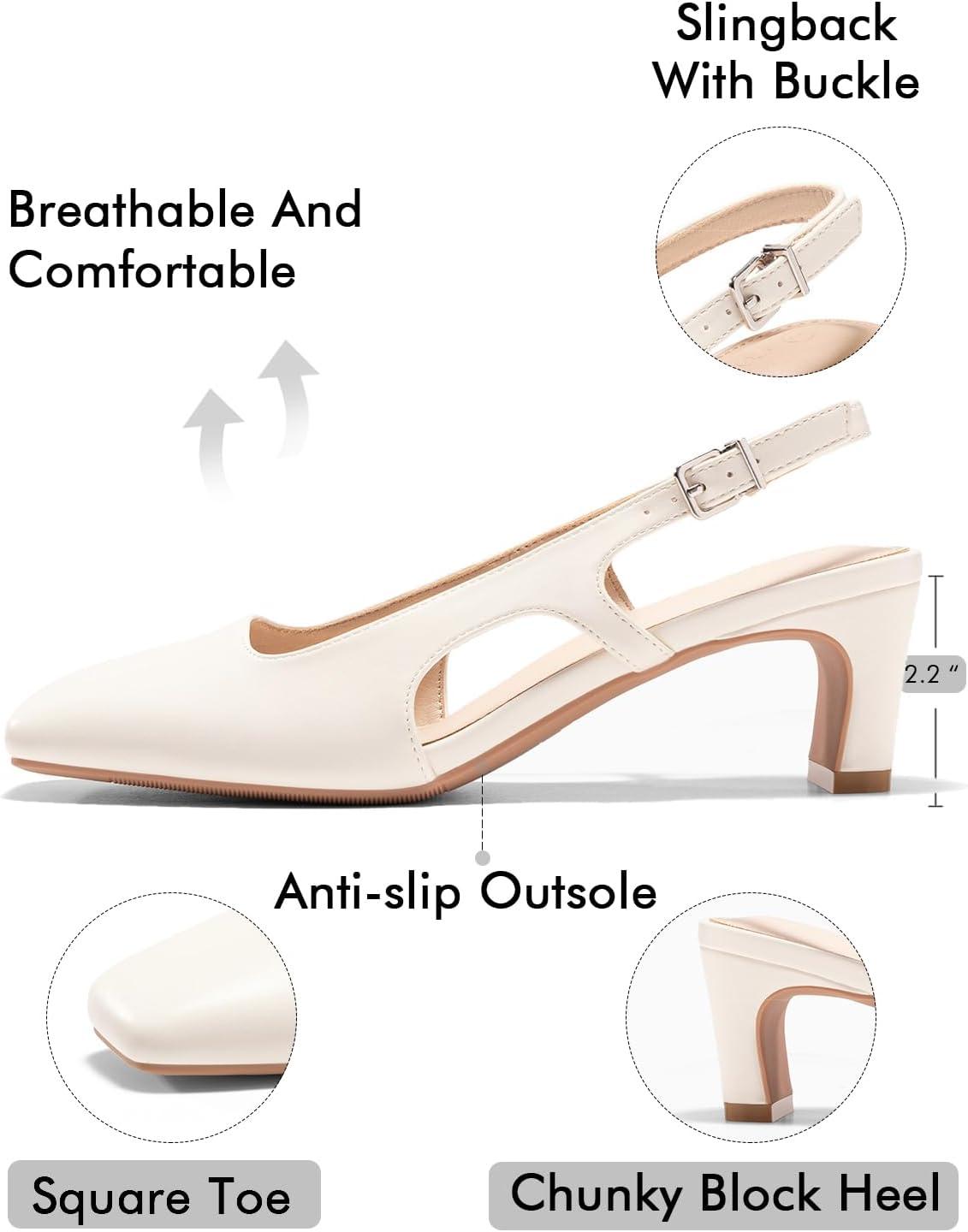 image:imageCoutgo Womens Slingback Chunky Low Heels Closed Square Toe Pumps Wedding Party Dress ShoesBeige Pu