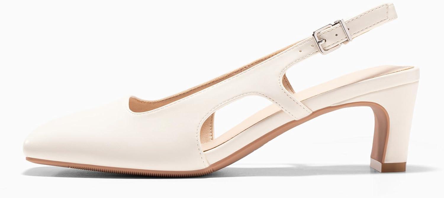 image:imageCoutgo Womens Slingback Chunky Low Heels Closed Square Toe Pumps Wedding Party Dress ShoesBeige Pu