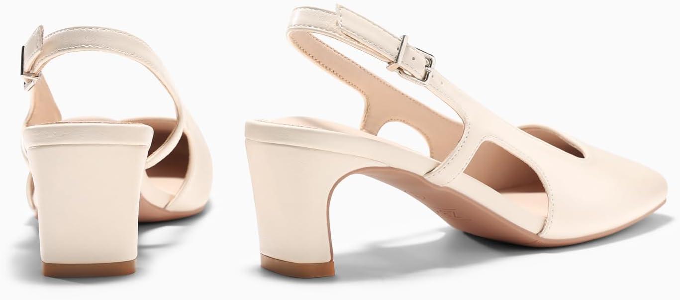 image:imageCoutgo Womens Slingback Chunky Low Heels Closed Square Toe Pumps Wedding Party Dress ShoesBeige Pu