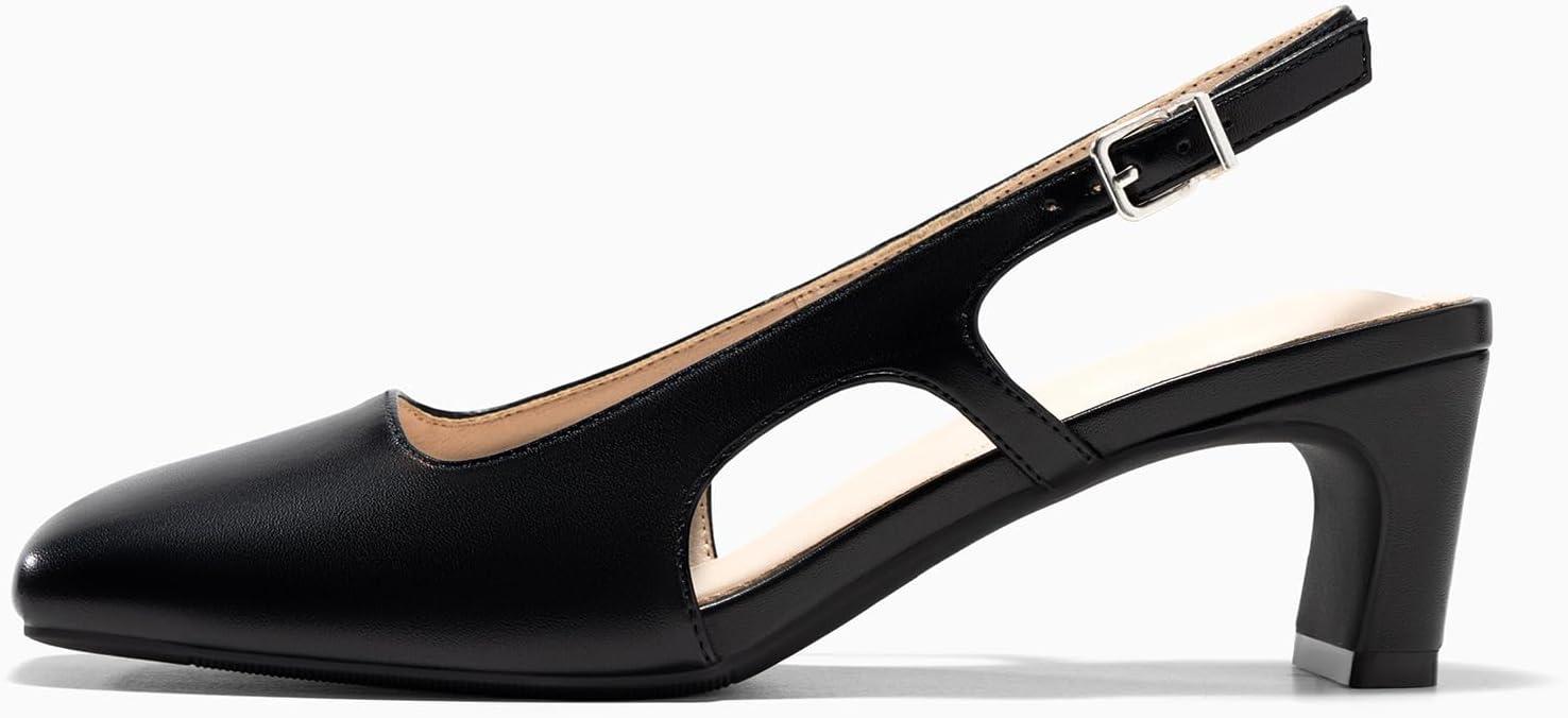 image:imageCoutgo Womens Slingback Chunky Low Heels Closed Square Toe Pumps Wedding Party Dress ShoesBlack Pu