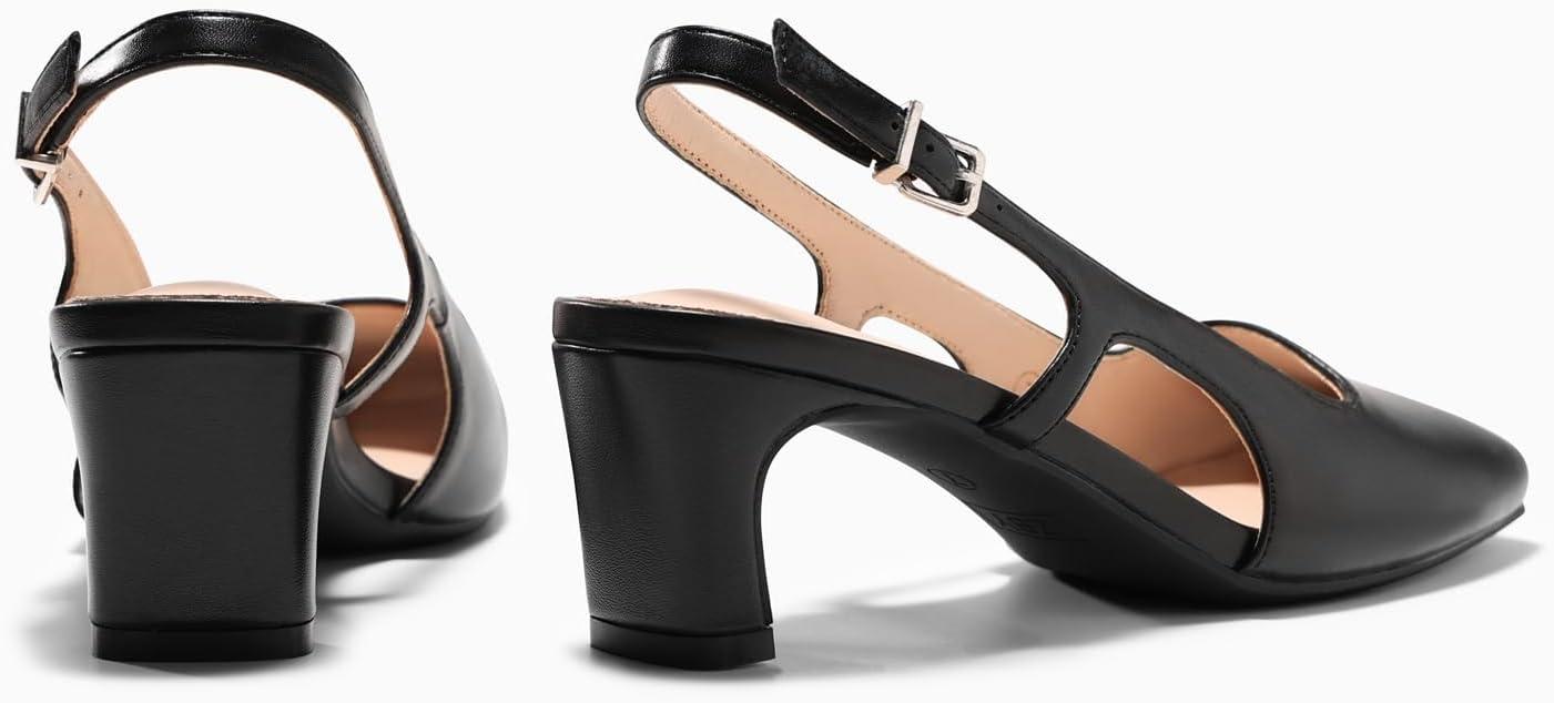 image:imageCoutgo Womens Slingback Chunky Low Heels Closed Square Toe Pumps Wedding Party Dress ShoesBlack Pu