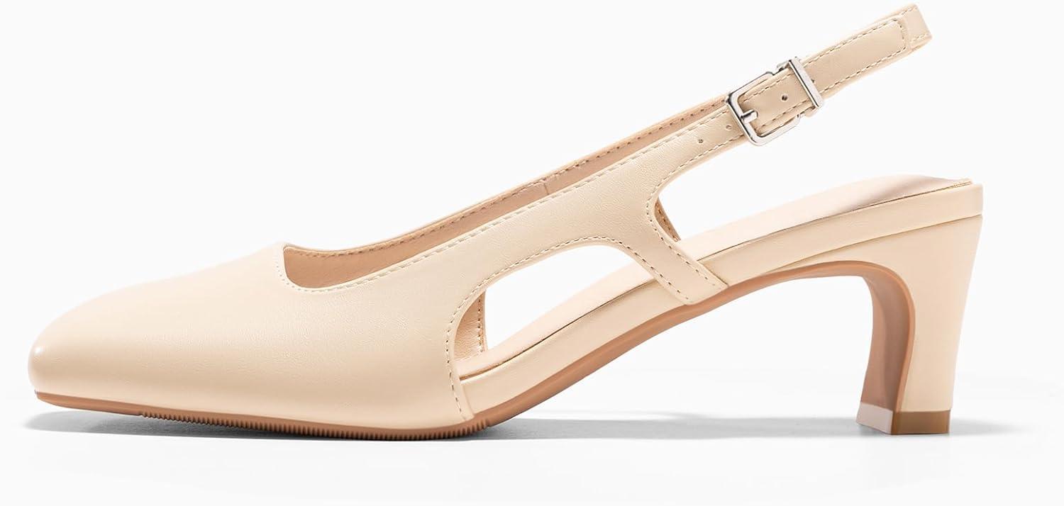 image:imageCoutgo Womens Slingback Chunky Low Heels Closed Square Toe Pumps Wedding Party Dress ShoesNude Pu