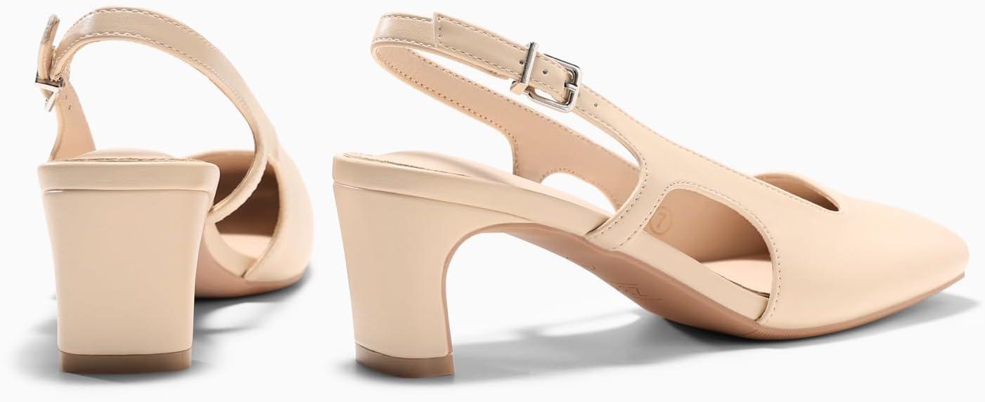 image:imageCoutgo Womens Slingback Chunky Low Heels Closed Square Toe Pumps Wedding Party Dress ShoesNude Pu