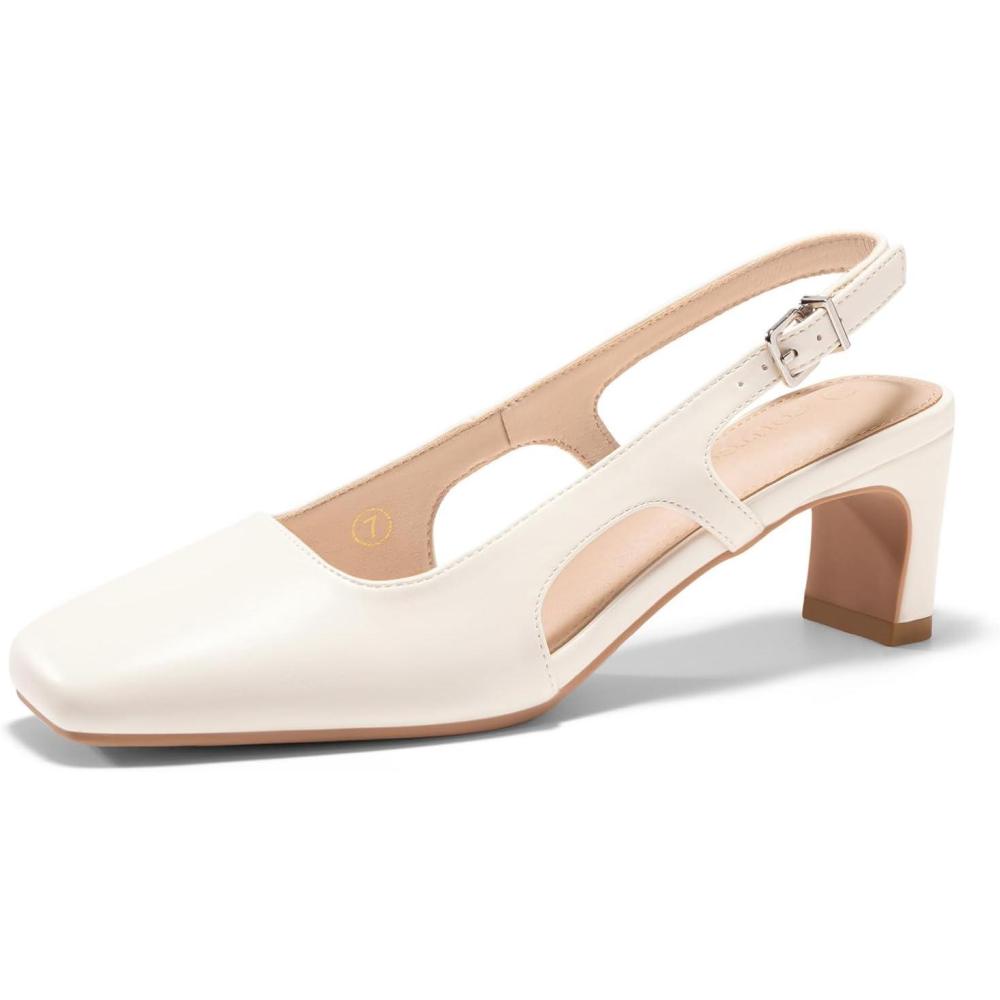 image:imageCoutgo Womens Slingback Chunky Low Heels Closed Square Toe Pumps Wedding Party Dress ShoesBeige Pu