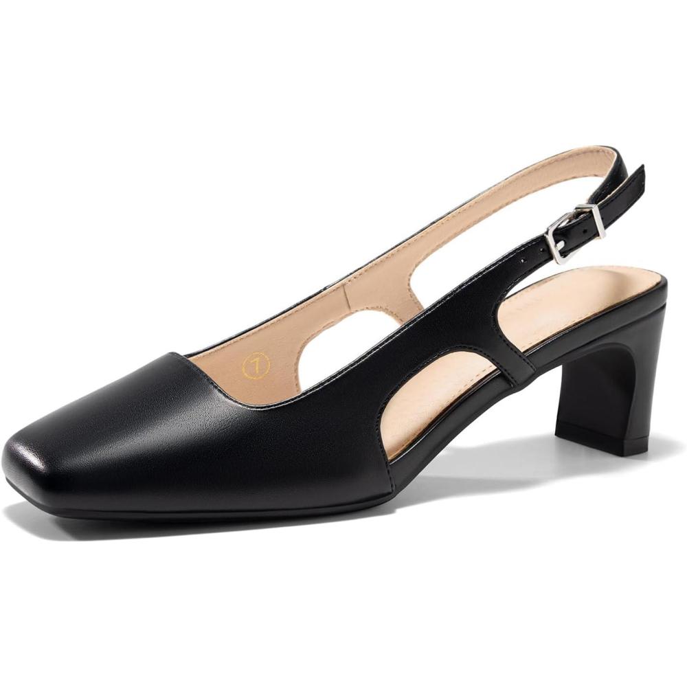 image:imageCoutgo Womens Slingback Chunky Low Heels Closed Square Toe Pumps Wedding Party Dress ShoesBlack Pu