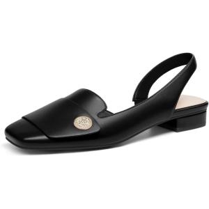 Coutgo Womens Chunky Low Heels Slingback Square Closed Toe D’Orsay Pumps Slip On Work Dress Shoes(Black)