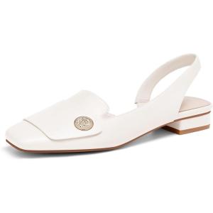 Coutgo Womens Chunky Low Heels Slingback Square Closed Toe D’Orsay Pumps Slip On Work Dress Shoes(Creamy White)