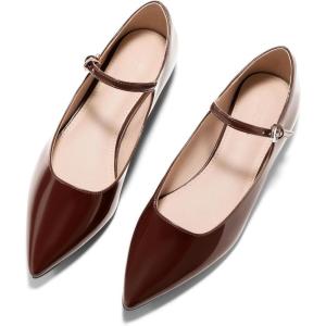 Coutgo Womens Mary Jane Flats Closed Pointed Toe Ballet Flats Ankle Strap Work Dress Shoes(Dark Brown)