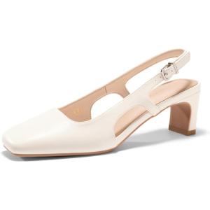 Coutgo Womens Slingback Chunky Low Heels Closed Square Toe Pumps Wedding Party Dress Shoes(Beige Pu)