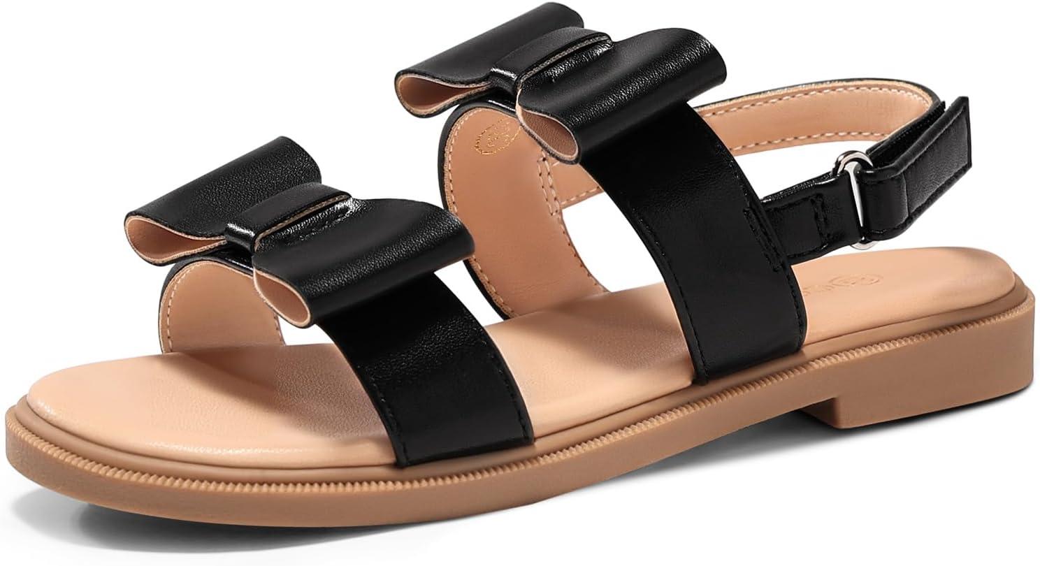 image:imageCoutgo Girls Bow Sandals Open Toe Ankle Strap Flat Sandals Flower Girl Party Dress ShoesBlack