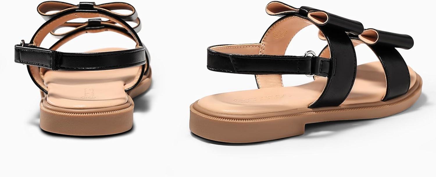 image:imageCoutgo Girls Bow Sandals Open Toe Ankle Strap Flat Sandals Flower Girl Party Dress ShoesBlack