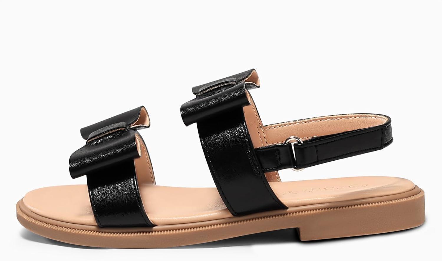 image:imageCoutgo Girls Bow Sandals Open Toe Ankle Strap Flat Sandals Flower Girl Party Dress ShoesBlack