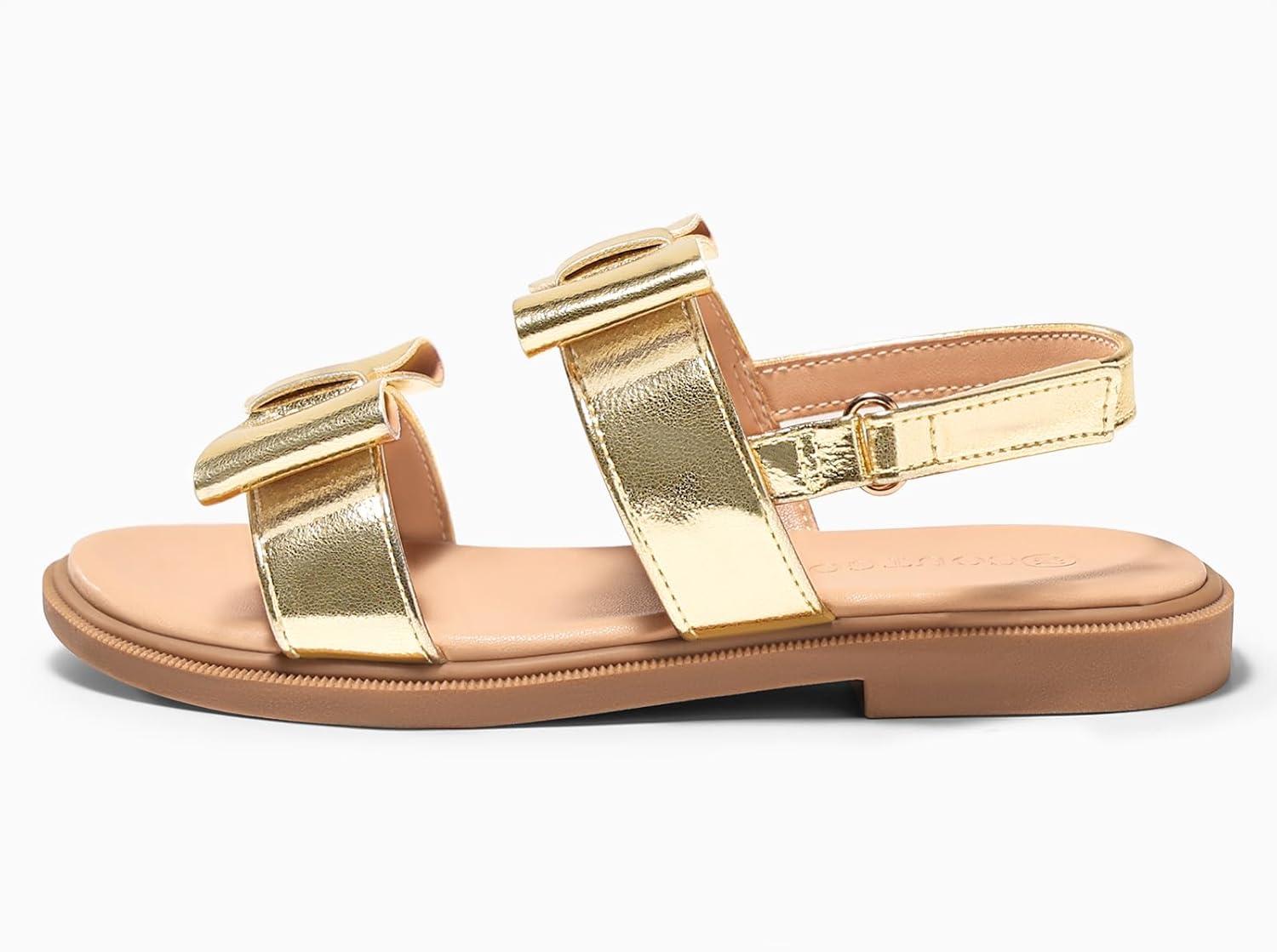 image:imageCoutgo Girls Bow Sandals Open Toe Ankle Strap Flat Sandals Flower Girl Party Dress ShoesGold