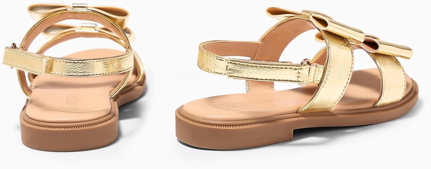 image:imageCoutgo Girls Bow Sandals Open Toe Ankle Strap Flat Sandals Flower Girl Party Dress ShoesGold