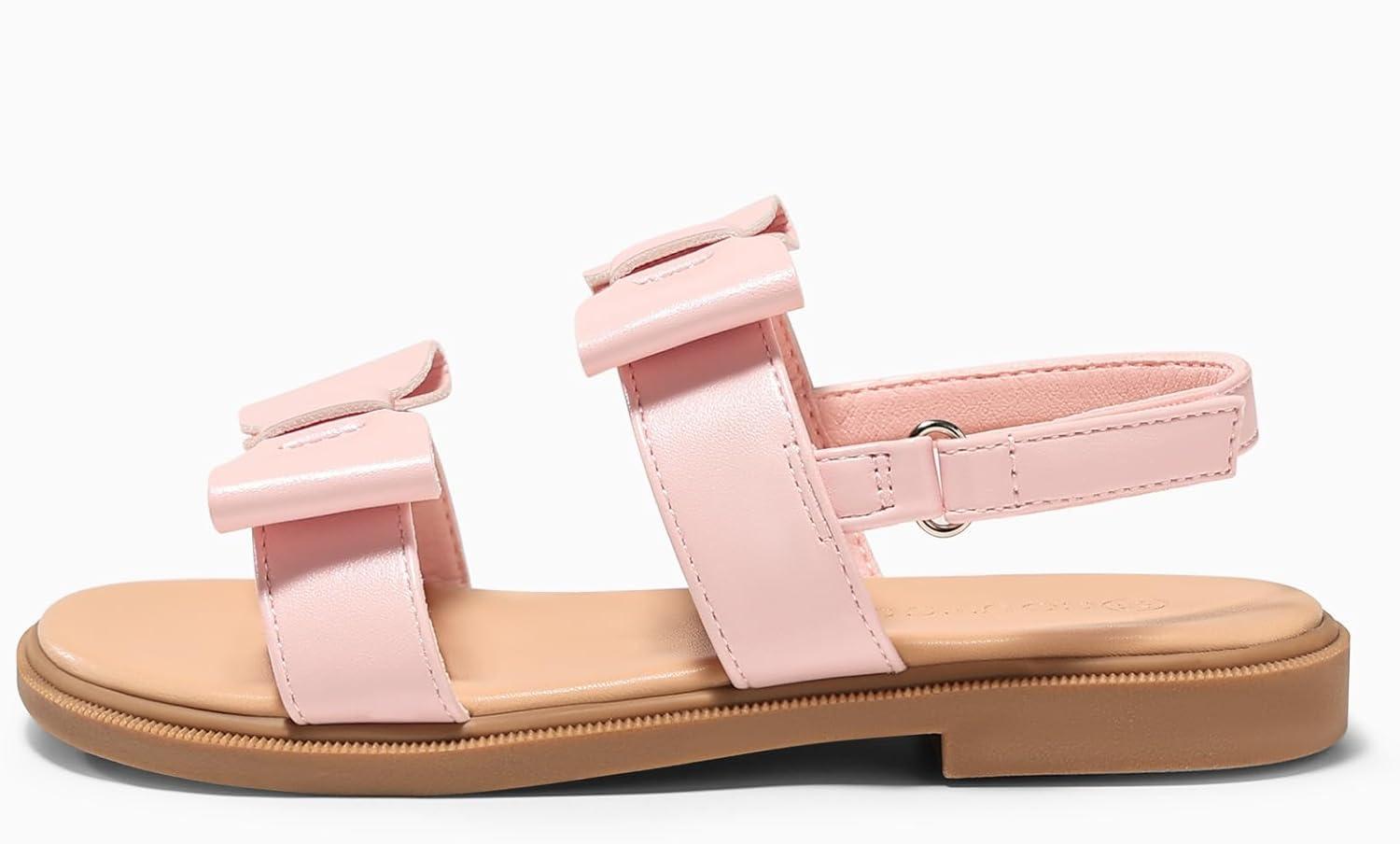 image:imageCoutgo Girls Bow Sandals Open Toe Ankle Strap Flat Sandals Flower Girl Party Dress ShoesPink
