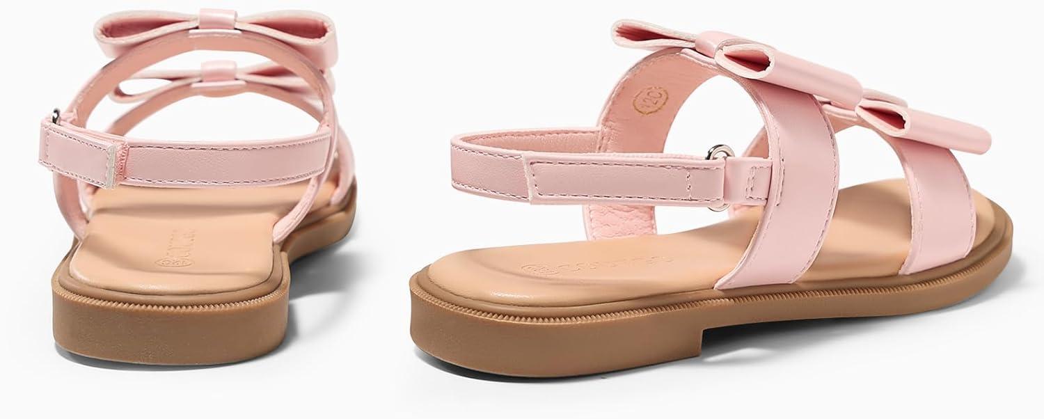 image:imageCoutgo Girls Bow Sandals Open Toe Ankle Strap Flat Sandals Flower Girl Party Dress ShoesPink