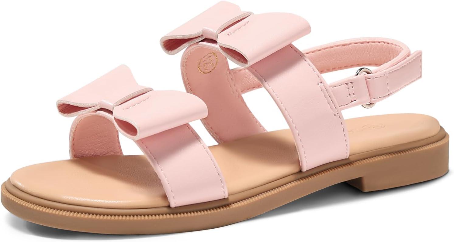 image:imageCoutgo Girls Bow Sandals Open Toe Ankle Strap Flat Sandals Flower Girl Party Dress ShoesPink