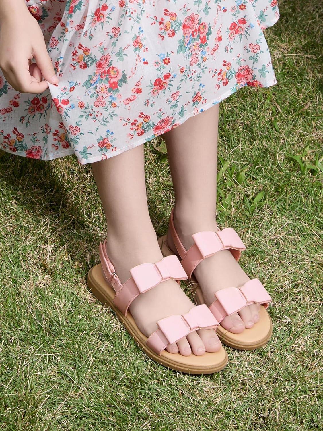 image:imageCoutgo Girls Bow Sandals Open Toe Ankle Strap Flat Sandals Flower Girl Party Dress ShoesPink