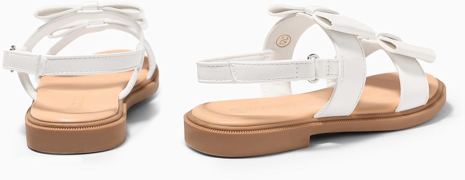 image:imageCoutgo Girls Bow Sandals Open Toe Ankle Strap Flat Sandals Flower Girl Party Dress ShoesWhite