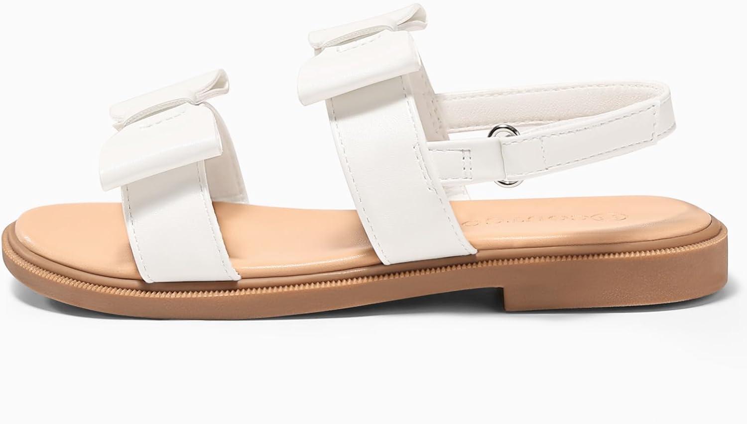image:imageCoutgo Girls Bow Sandals Open Toe Ankle Strap Flat Sandals Flower Girl Party Dress ShoesWhite