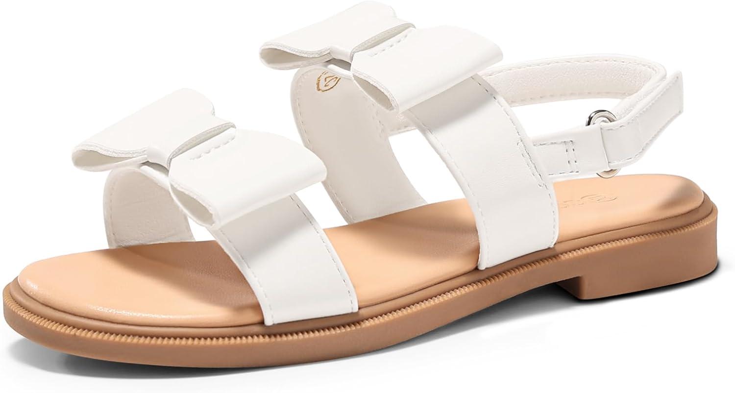 image:imageCoutgo Girls Bow Sandals Open Toe Ankle Strap Flat Sandals Flower Girl Party Dress ShoesWhite