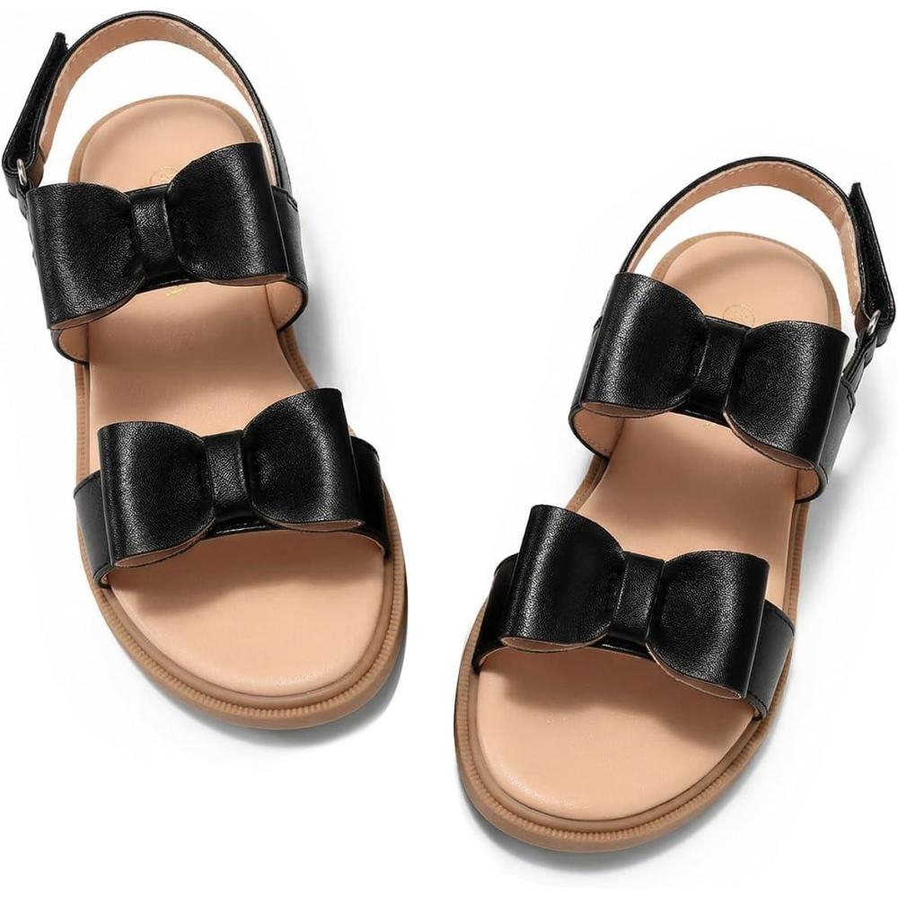 image:imageCoutgo Girls Bow Sandals Open Toe Ankle Strap Flat Sandals Flower Girl Party Dress ShoesBlack