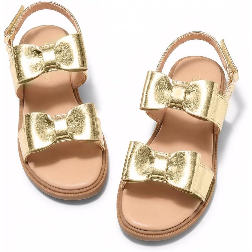 image:imageCoutgo Girls Bow Sandals Open Toe Ankle Strap Flat Sandals Flower Girl Party Dress ShoesGold