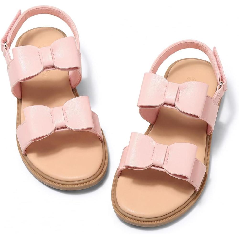 image:imageCoutgo Girls Bow Sandals Open Toe Ankle Strap Flat Sandals Flower Girl Party Dress ShoesPink