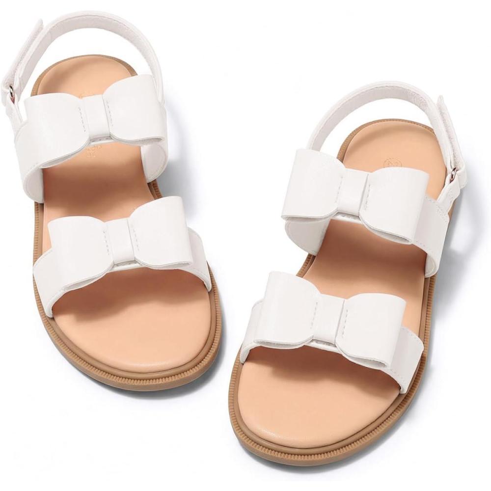 image:imageCoutgo Girls Bow Sandals Open Toe Ankle Strap Flat Sandals Flower Girl Party Dress ShoesWhite