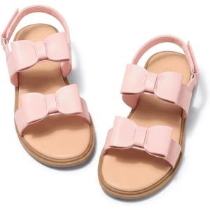 Coutgo Girls Bow Sandals Open Toe Ankle Strap Flat Sandals Flower Girl Party Dress Shoes(Pink)