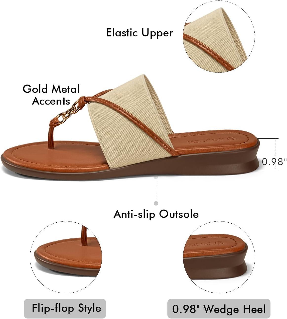 image:imageCoutgo Womens Flip Flops Wedge Sandals Dressy Beach Summer Flats Comfortable Slip on Stretch Slippers ShoesBeige