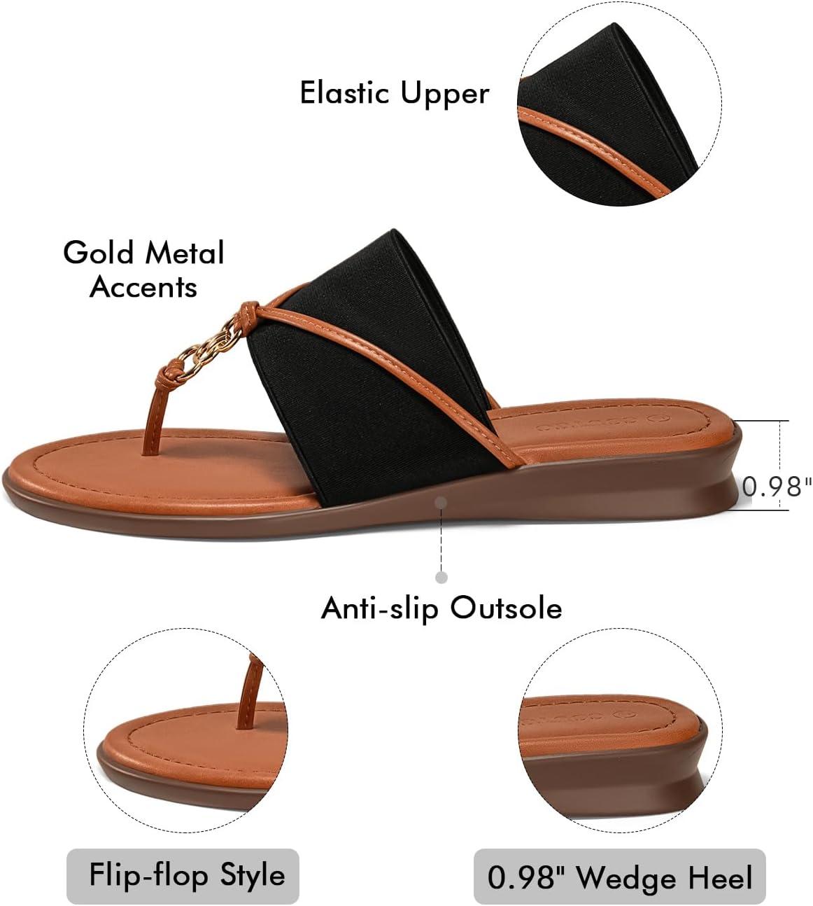 image:imageCoutgo Womens Flip Flops Wedge Sandals Dressy Beach Summer Flats Comfortable Slip on Stretch Slippers ShoesBlack