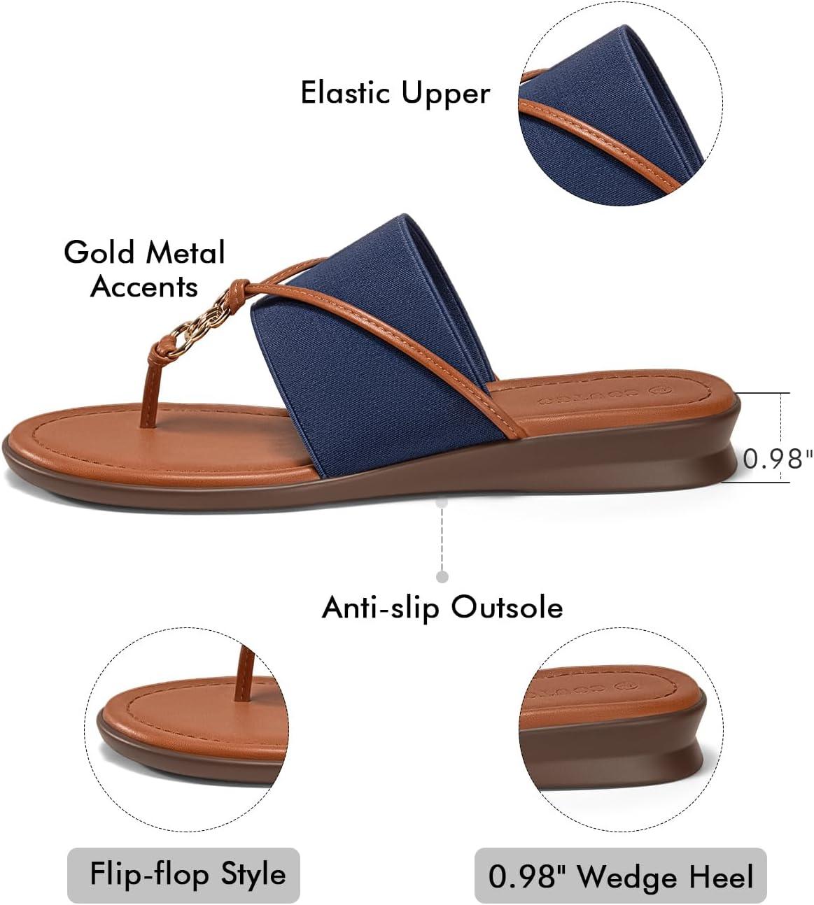 image:imageCoutgo Womens Flip Flops Wedge Sandals Dressy Beach Summer Flats Comfortable Slip on Stretch Slippers ShoesNavy