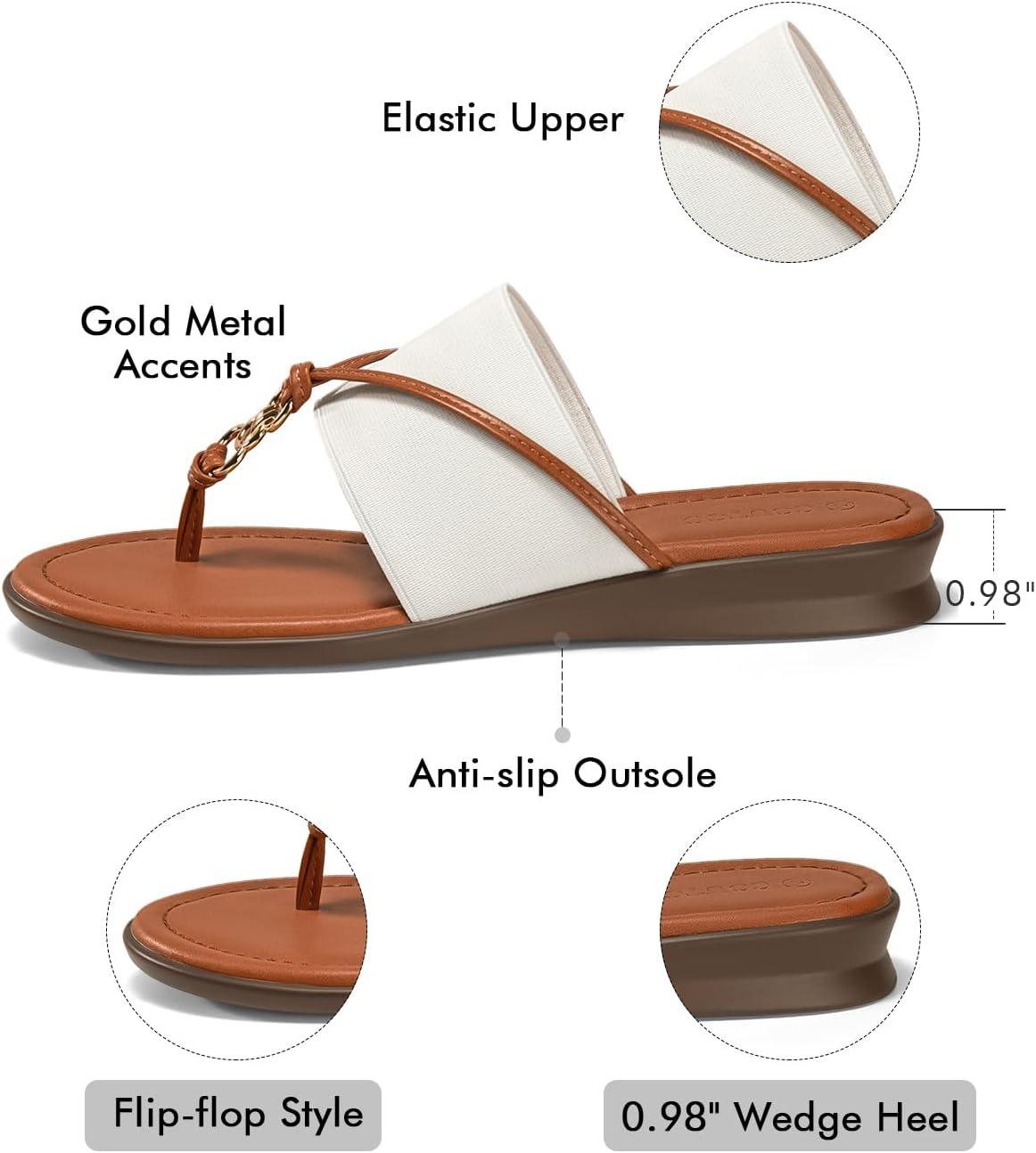 image:imageCoutgo Womens Flip Flops Wedge Sandals Dressy Beach Summer Flats Comfortable Slip on Stretch Slippers ShoesWhite