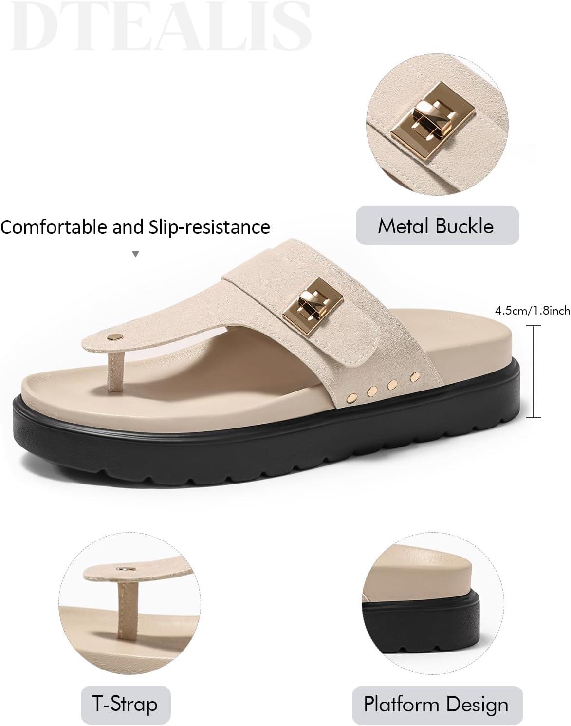 image:imageCoutgo Womens Platform Thong Sandals TStrap Slip On Slides Summer Flats Beach Flip FlopsBeige