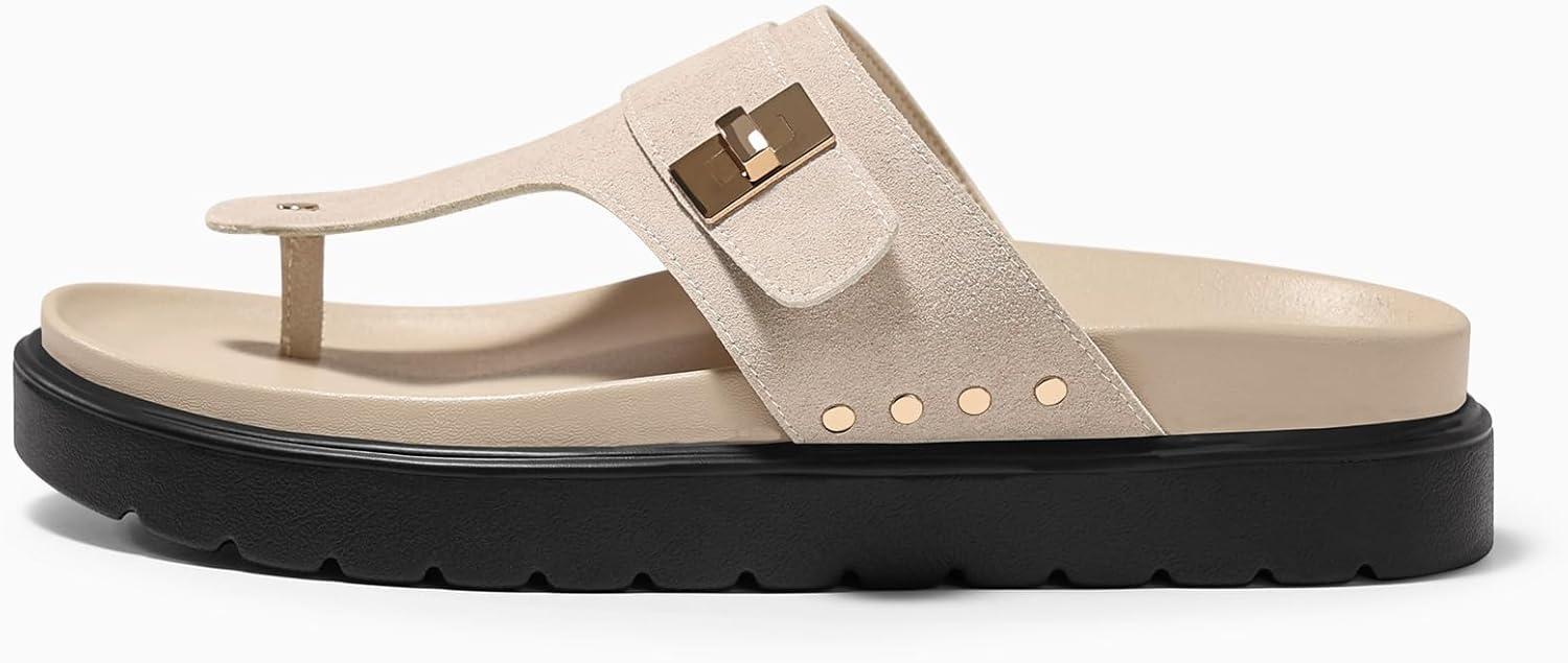 image:imageCoutgo Womens Platform Thong Sandals TStrap Slip On Slides Summer Flats Beach Flip FlopsBeige