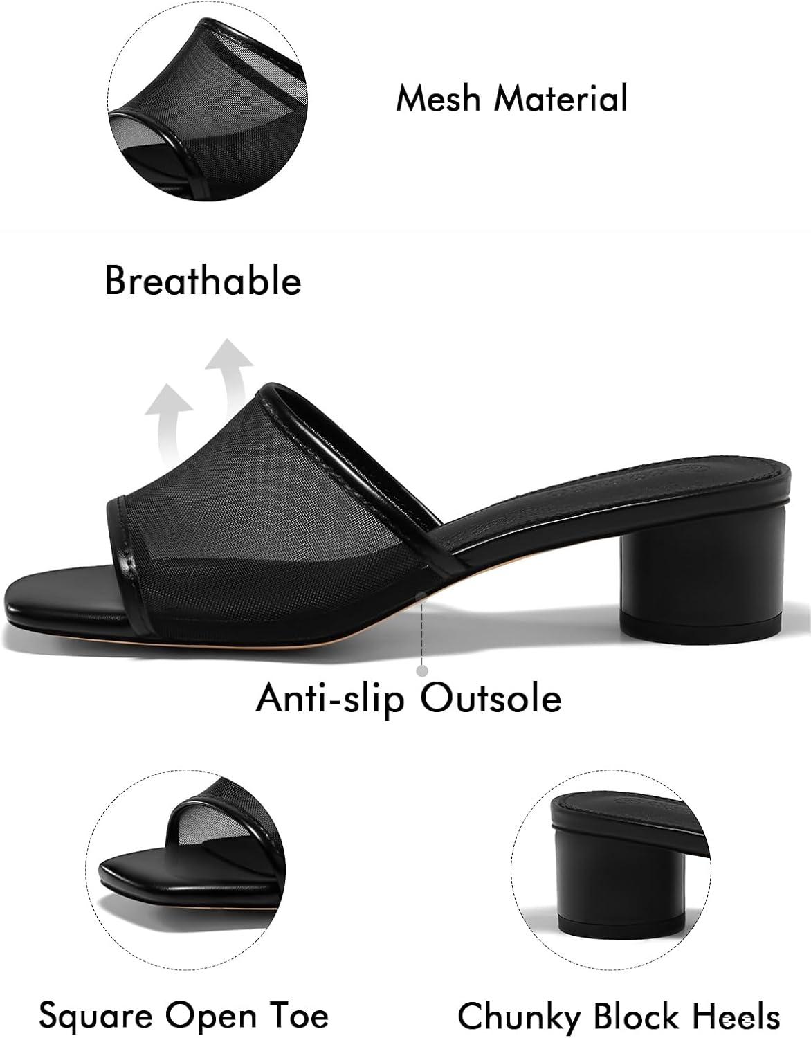 image:imageCoutgo Womens Square Open Toe Chunky Heel Slide SandalsPure Black