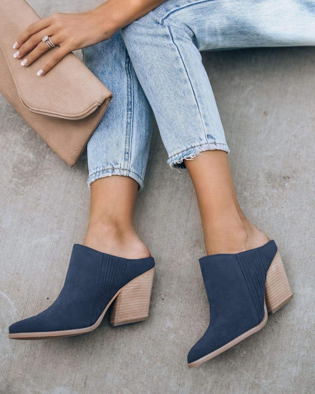 image:imageWomens Slip On Mules and Clogs Pointed Toe Chunky Stacked Heel Pumps Slides Heeled Shoes