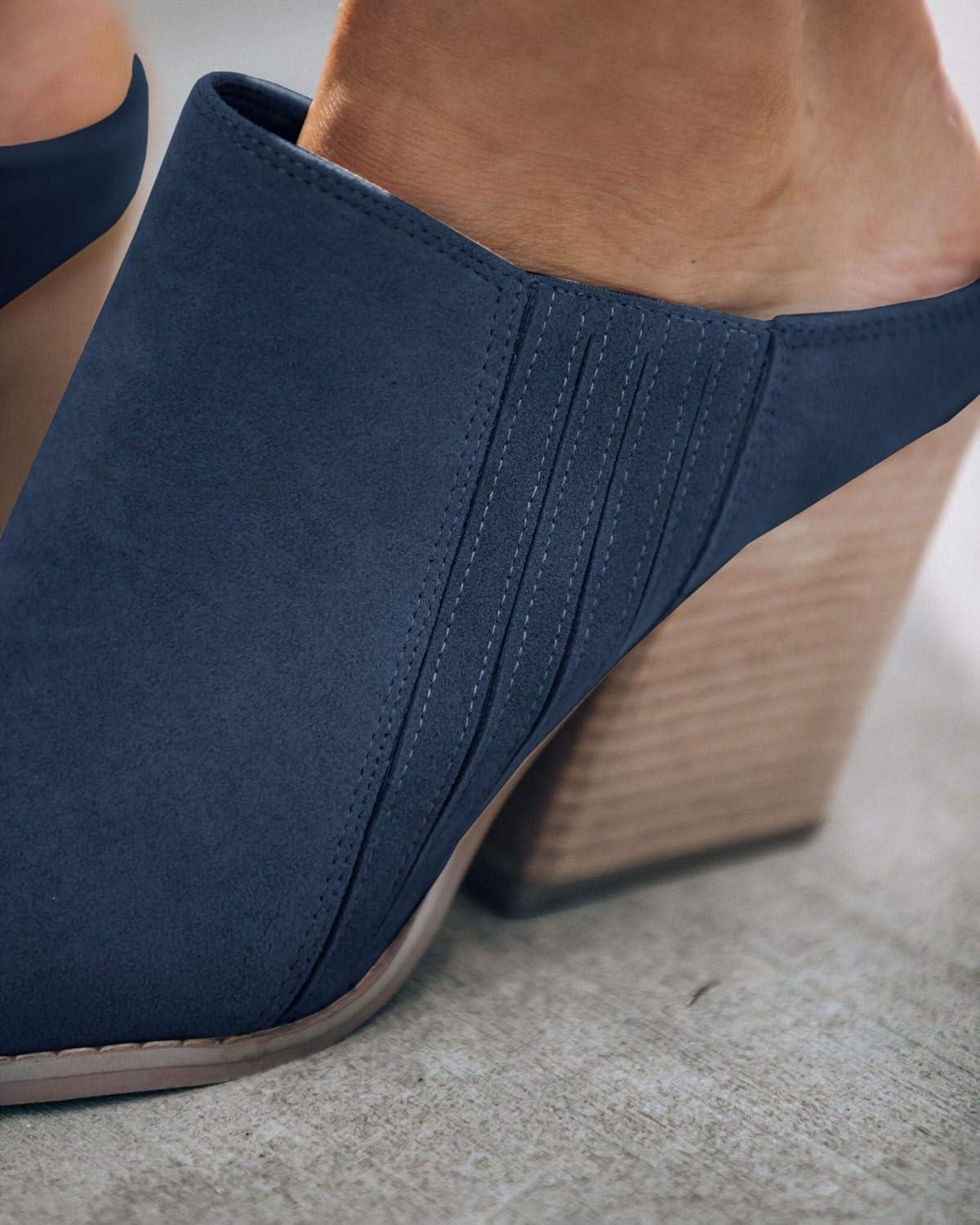 image:imageWomens Slip On Mules and Clogs Pointed Toe Chunky Stacked Heel Pumps Slides Heeled Shoes