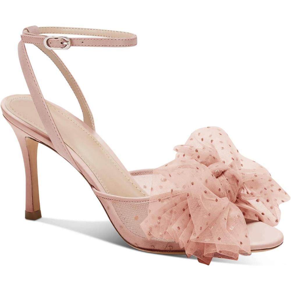 image:imageCoutgo Womens Bow Tie Heels Sandals Slingback Peep Toe Wedding Heels Mesh High Stiletto Heel Summer Cute Wedding Bridal ShoesApricot Pink