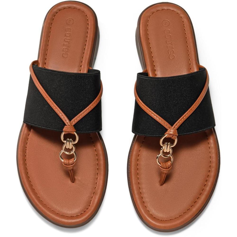 image:imageCoutgo Womens Flip Flops Wedge Sandals Dressy Beach Summer Flats Comfortable Slip on Stretch Slippers ShoesBlack