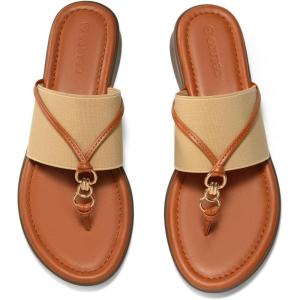 Coutgo Womens Flip Flops Wedge Sandals Dressy Beach Summer Flats Comfortable Slip on Stretch Slippers Shoes(Khaki)
