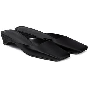 Coutgo Women’s Mules Low Kitten Heel Closed Square Toe Slip On Backless Dress Shoes,Size Fits Large Black