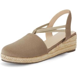 Coutgo Women’s Platform Wedge Espadrille Sandals Slingback Slip on Closed Toe Strap Shoes(Khaki)