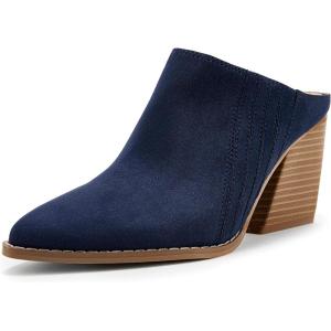 Womens Slip On Mules and Clogs Pointed Toe Chunky Stacked Heel Pumps Slides Heeled Shoes