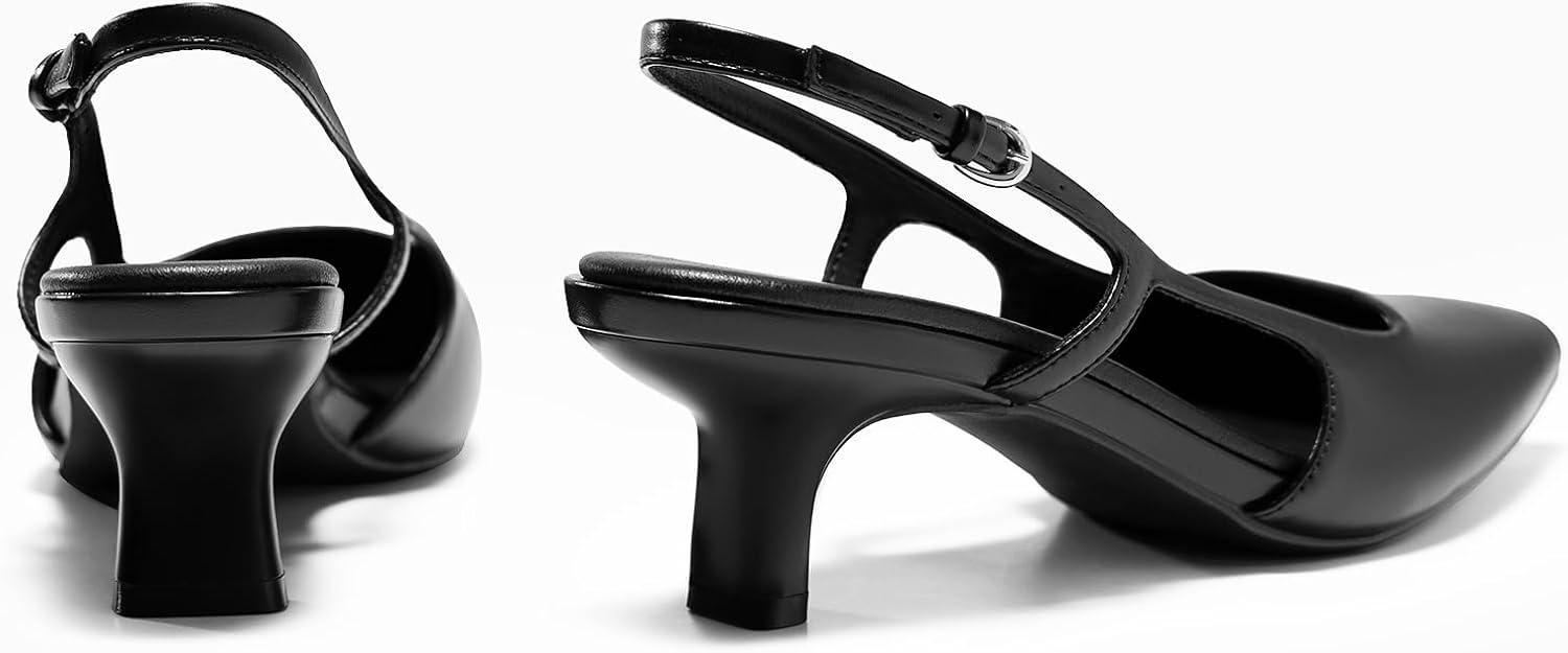 image:imageCoutgo Womens Pointed Toe Slingback Kitten Heel PumpsBlack