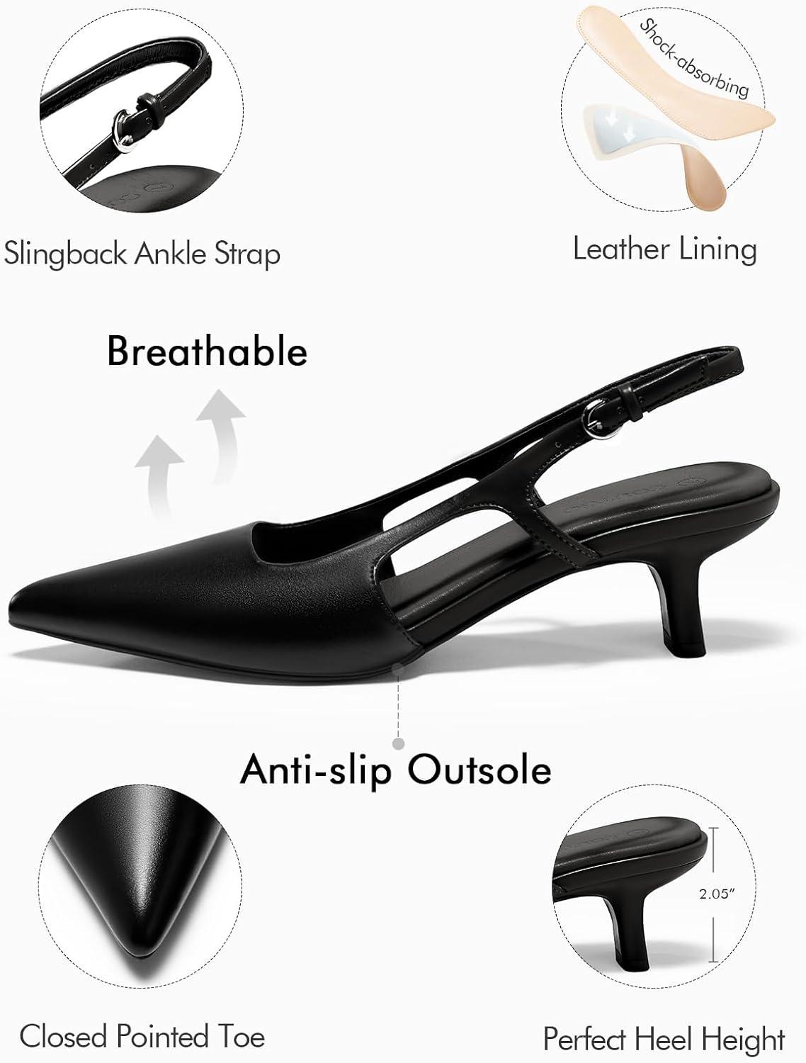 image:imageCoutgo Womens Pointed Toe Slingback Kitten Heel PumpsBlack