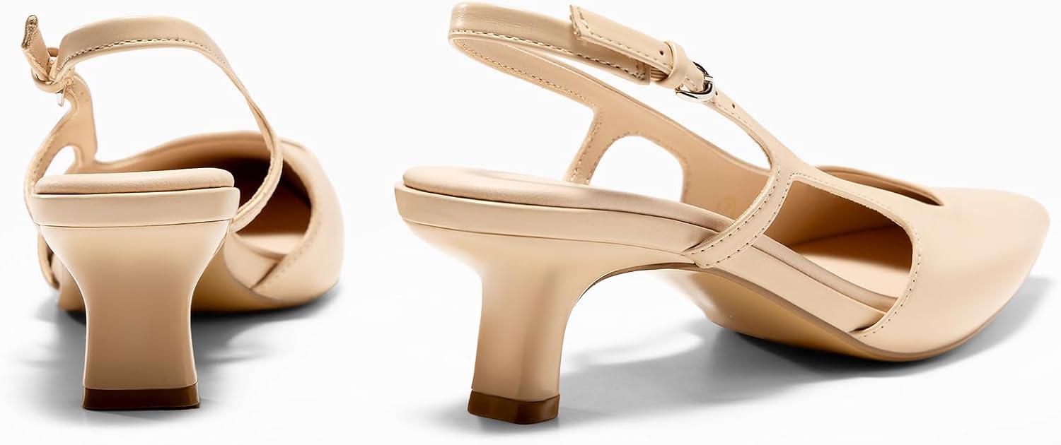 image:imageCoutgo Womens Pointed Toe Slingback Kitten Heel PumpsKhaki