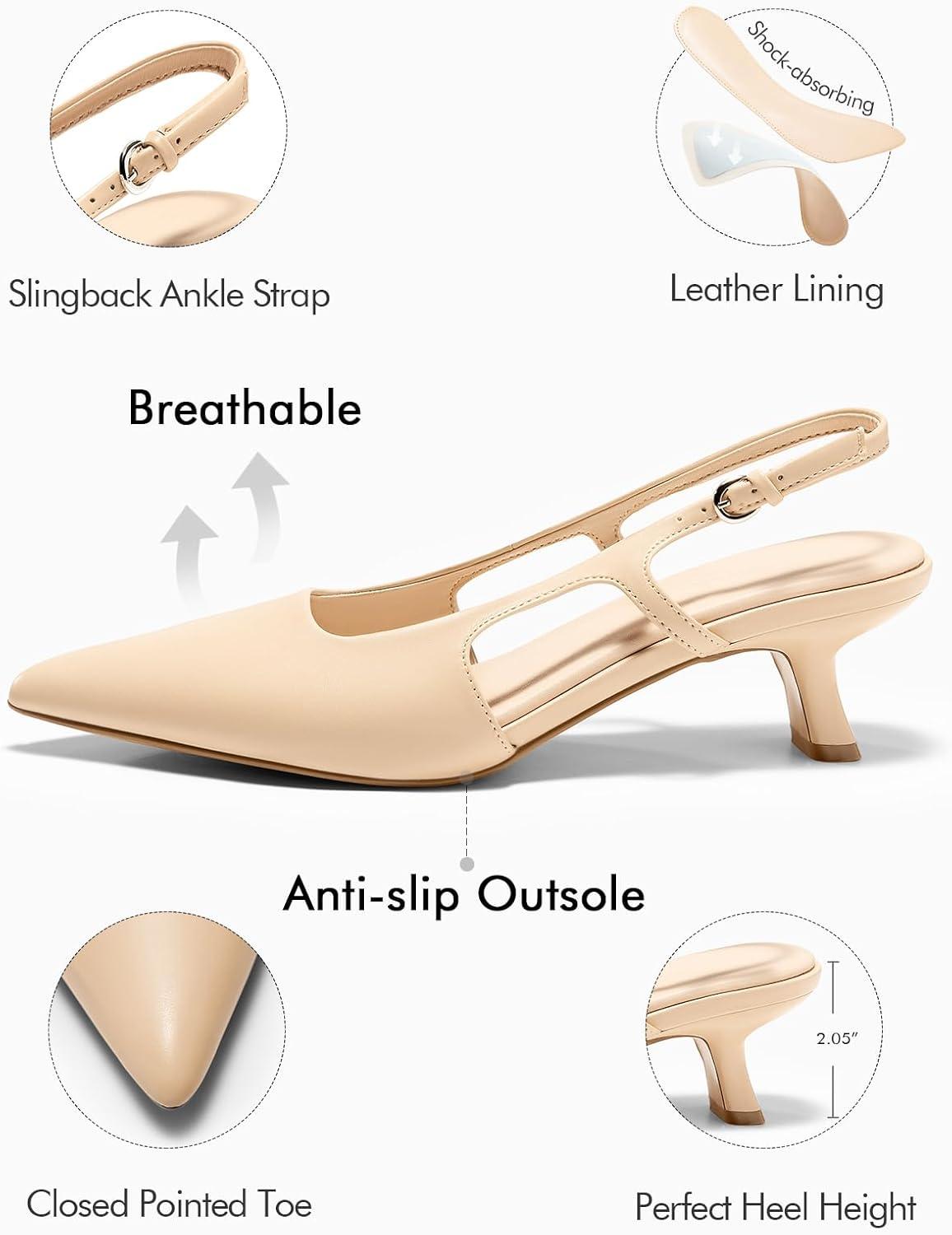 image:imageCoutgo Womens Pointed Toe Slingback Kitten Heel PumpsKhaki